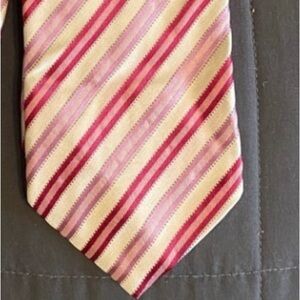 Hugo Boss Red Pink and White Striped Tie